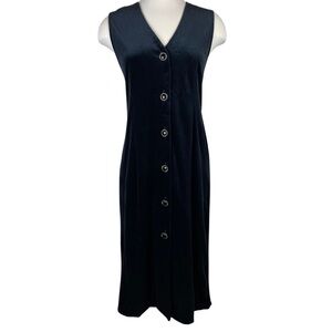 Vintage‎ Whirlaway Frocks Black Velour Button-Down Sleeveless Dress, Size 14P